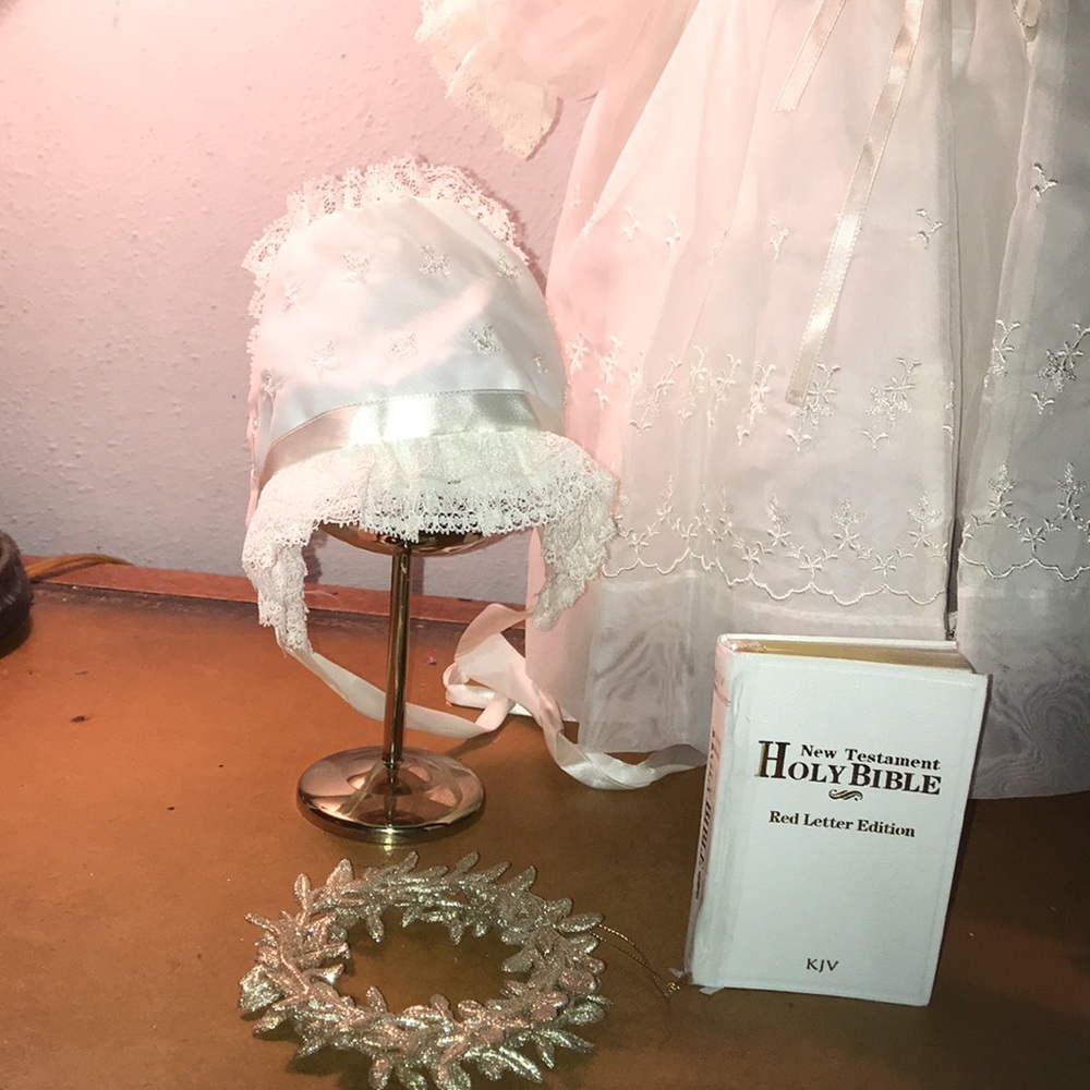 Babtism dress with bonnet and mini bible